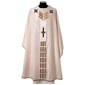 "Première" chasuble in 100% silk, lurex and trim with crosses and crystals by Vebi Confezioni