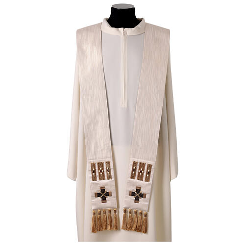 "Première" chasuble in 100% silk, lurex and trim with crosses and crystals by Vebi Confezioni 11
