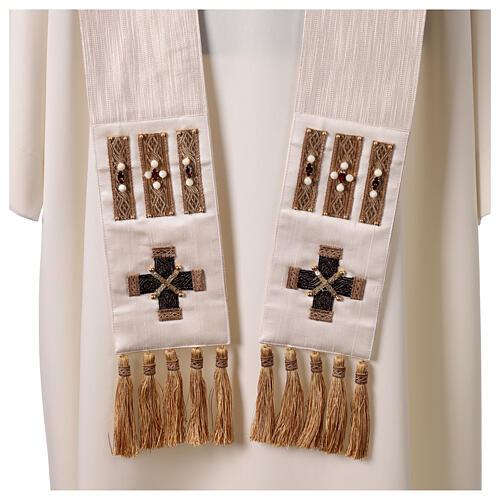 "Première" chasuble in 100% silk, lurex and trim with crosses and crystals by Vebi Confezioni 12