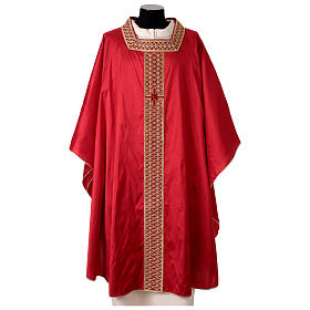 Chasuble in pure silk with golden orphrey and velvet inserts by Vebi Confezioni - "Première" Collection