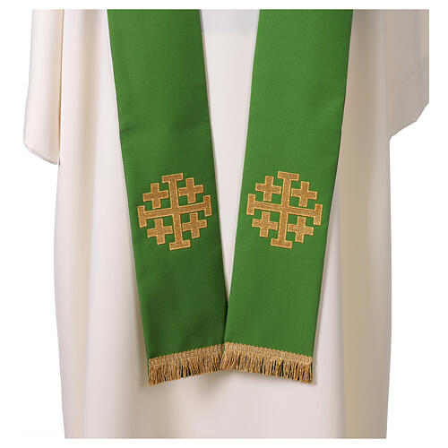 Stolone sacerdotale poliestere ricamo dorato croci 3