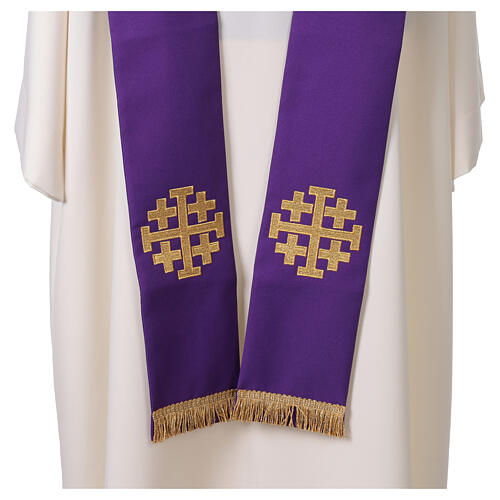 Stolone sacerdotale poliestere ricamo dorato croci 6