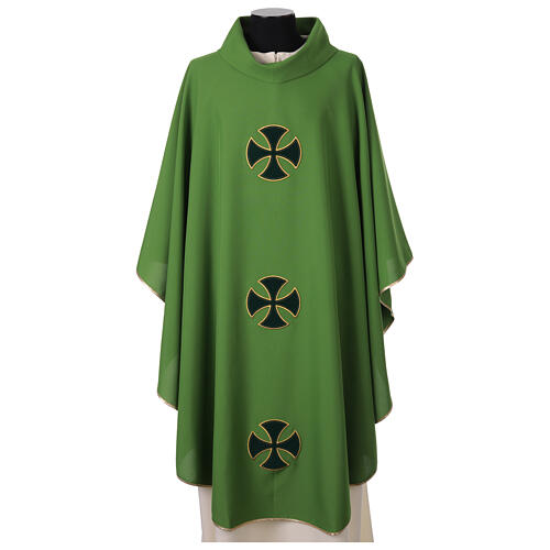 Polyester chasuble with golden cross embroidery and velvet appliqué 2