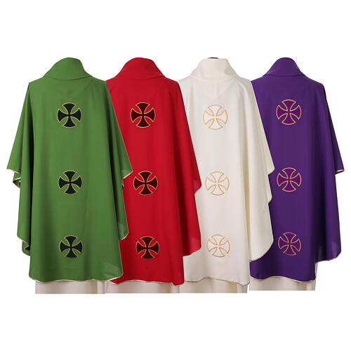 Chasuble polyester croix brodée dorée application en velours 11