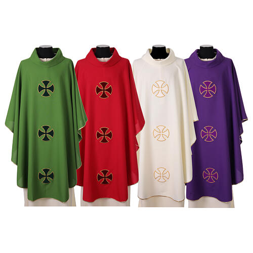 Polyester Chasuble with Golden Embroidered Crosses and Velvet Applique 1