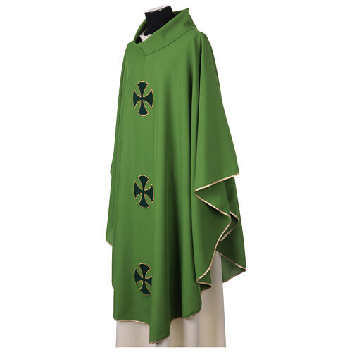 Polyester Chasuble with Golden Embroidered Crosses and Velvet Applique 5