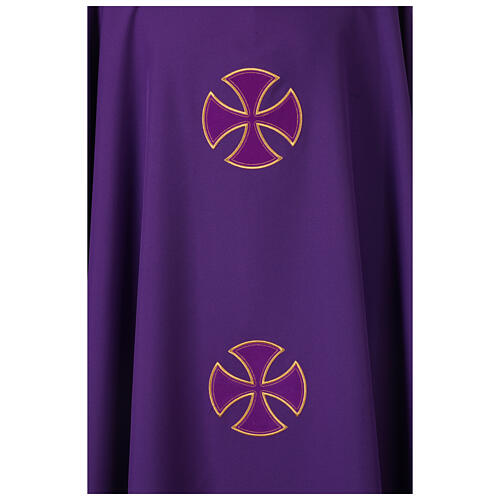 Polyester Chasuble with Golden Embroidered Crosses and Velvet Applique 10
