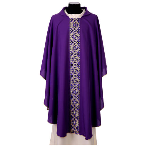 Chasuble polyester galon motif géométrique croix noir et or 9