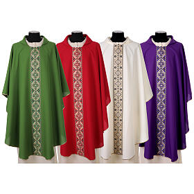 Polyester Chasuble with Geometric Cross Motif in Black and Gold