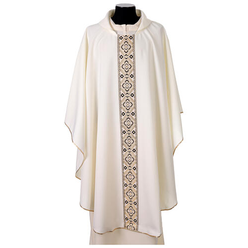 Polyester Chasuble with Geometric Cross Motif in Black and Gold 7
