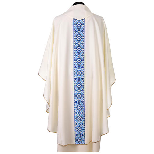 Polyester chasuble with blue and light blue geometric embroidery 4