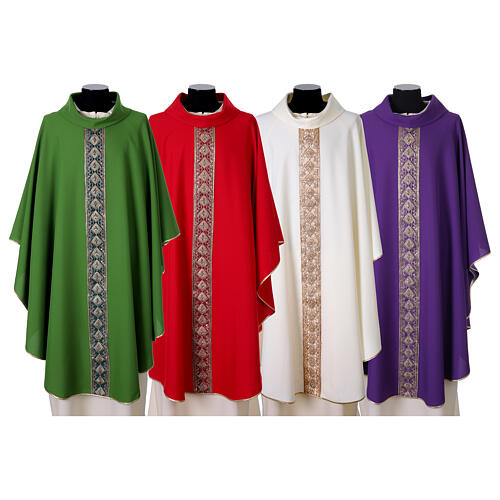 Chasuble with golden applied trim and polyester strass 1