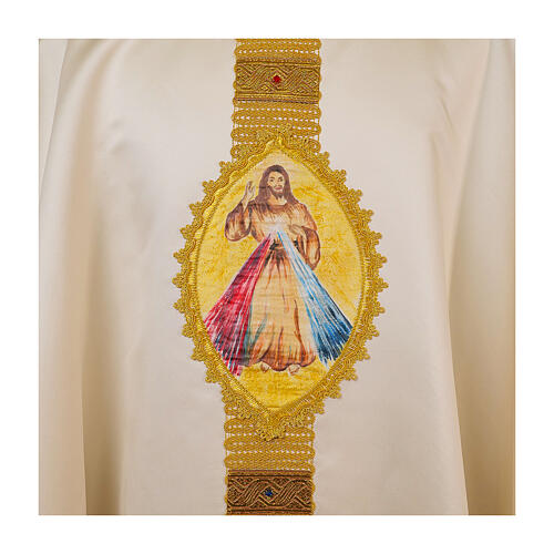 Casula raso misto seta ovale Gesù Misericordioso dipinto a mano Vebi Confezioni 3