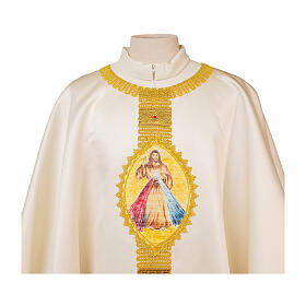 Polyester chasuble with hand-painted oval of Merciful Jesus by Vebi Confezioni