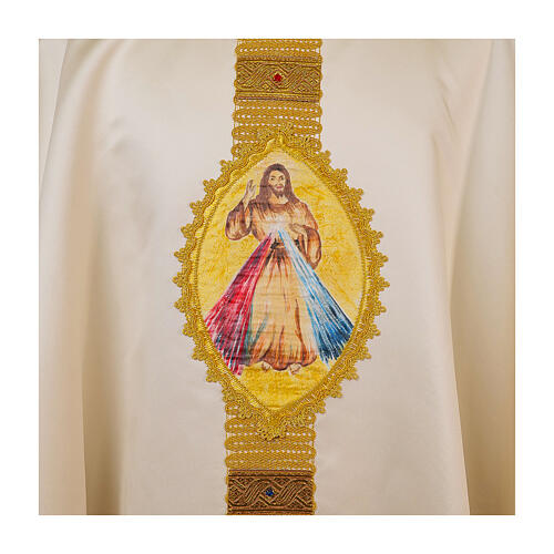 Polyester chasuble with hand-painted oval of Merciful Jesus by Vebi Confezioni 3