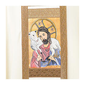 Polyester chasuble with reversed ring collar and hand-painted Good Shepherd oval by Vebi Confezioni
