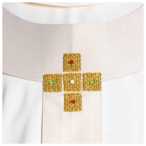 Polyester chasuble with reversed ring collar and hand-painted Good Shepherd oval by Vebi Confezioni 3