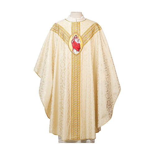 Polyester chasuble with reversed ring collar and hand-painted Good Shepherd oval by Vebi Confezioni 9