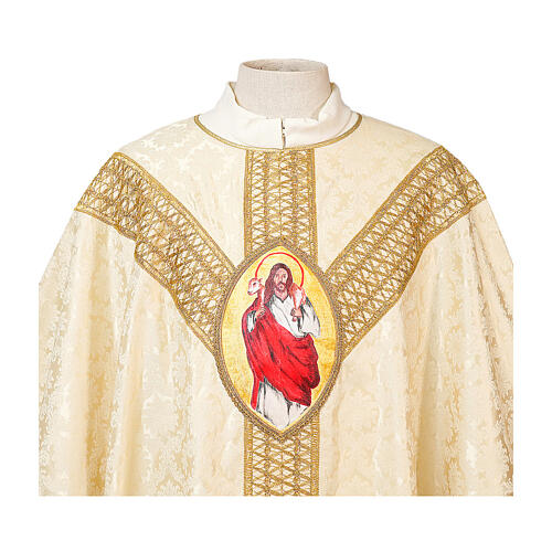 Casulla de poliéster con cuello de anillo invertido y óvalo del Buen Pastor pintado a mano Vebi Confezioni 10
