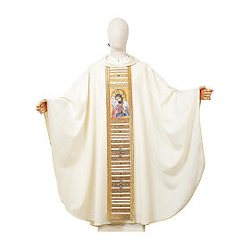 Chasuble en polyester col roulé rond avec ovale du Bon Pasteur peint à la main Vebi Confezioni