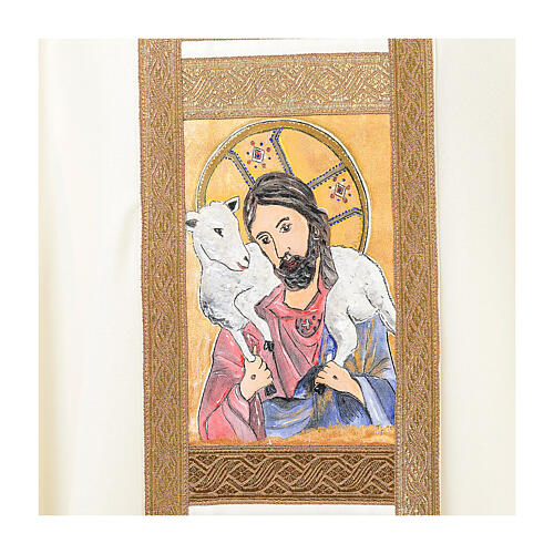 Chasuble en polyester col roulé rond avec ovale du Bon Pasteur peint à la main Vebi Confezioni 2