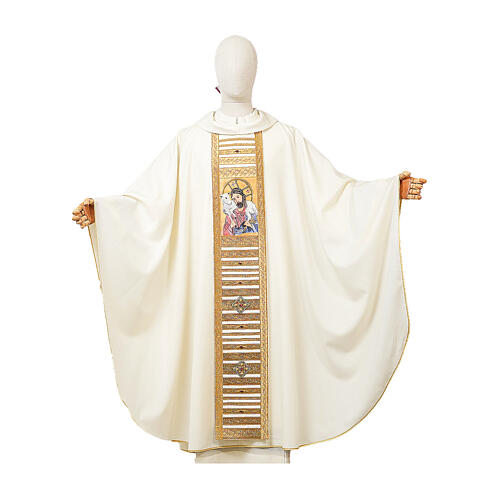Polyester Chasuble with Reversed Ring Collar and Hand-Painted Good Shepherd Oval by Vebi Confezioni 1