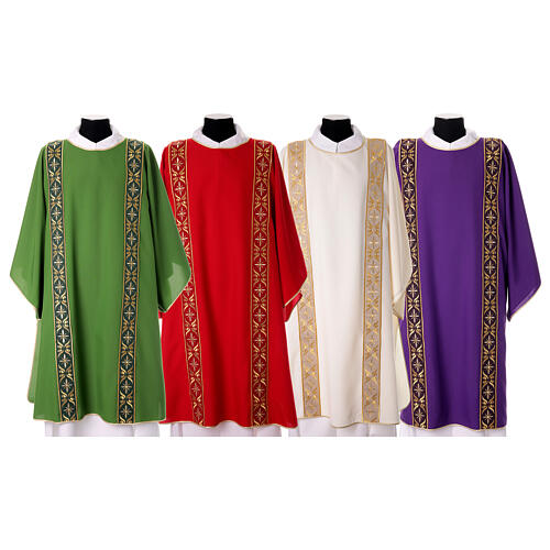 Polyester dalmatic by Gamma with galloons, golden floral seams 1