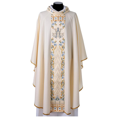 Marian chasuble by Gamma in wool with embroidered satin panel 1