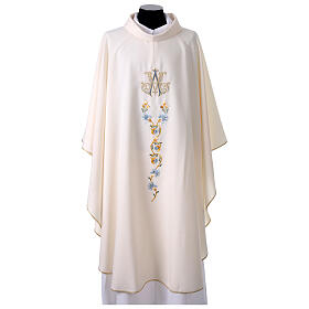 Gamma Marial chasuble in polyester with embroidered cross and flowers