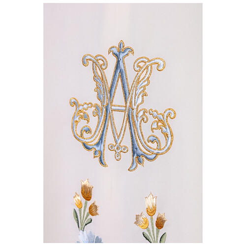 Marian Chasuble Gamma in Polyester with Mantle Cross and Flower Embroidery 2