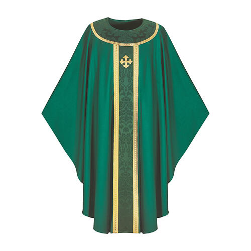 Slabbinck chasuble in 100% wool, damask decorations and embroidered cross 3