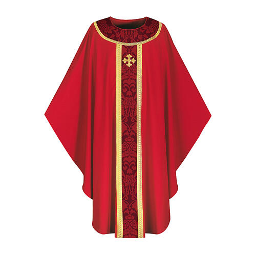 Slabbinck chasuble in 100% wool, damask decorations and embroidered cross 5
