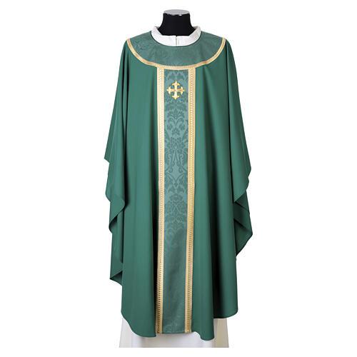 Slabbinck chasuble in 100% wool, damask decorations and embroidered cross 4