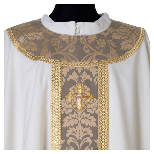 Slabbinck chasuble in 100% wool, damask decorations and embroidered cross 7
