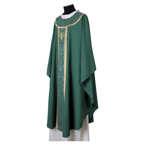 Slabbinck chasuble in 100% wool, damask decorations and embroidered cross 11