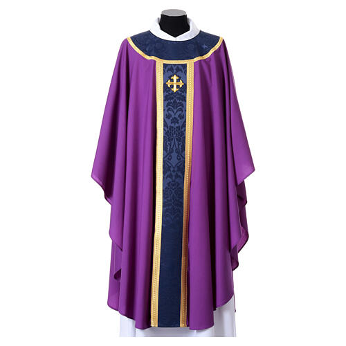 Chasuble Slabbinck 100% laine damassée croix brodée 6