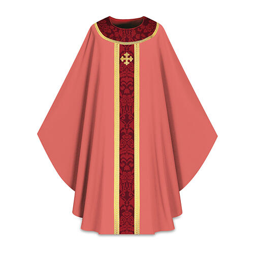 Casula Slabbinck rosa damasco con croce ricamata 1