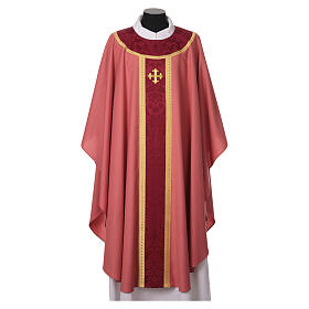 Slabbinck Pink Damask Chasuble with Embroidered Cross