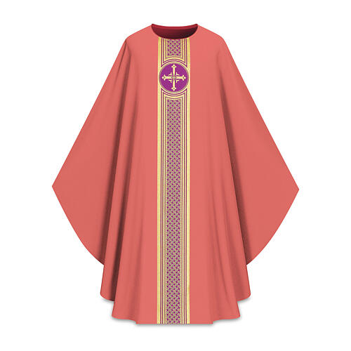 Slabbinck Pink Chasuble with golden trim cross 1