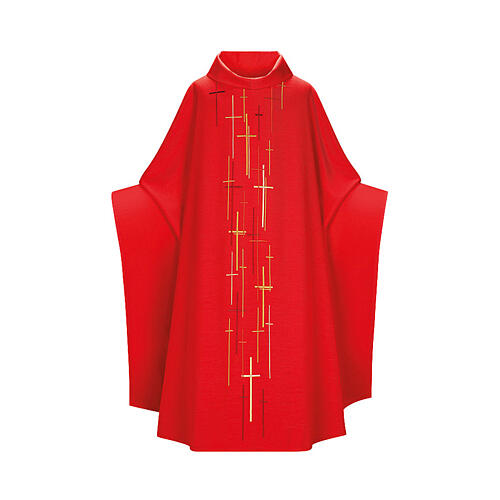 Slabbinck chasuble with reversed collar and machine-embroidered crosses 4