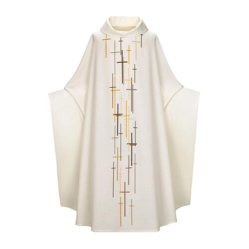 Casulla Slabbinck con cuello doblado y cruces bordadas a máquina 4