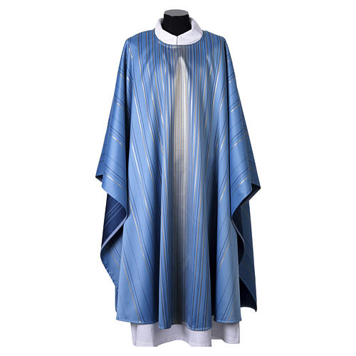 Light blue Marian chasuble with intricate details and gold thread by Slabbinck 1