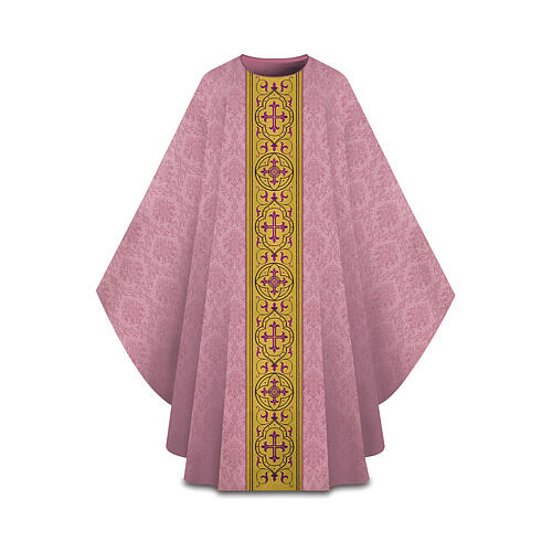 Chasuble rose damassée et brodée à la machine Slabbinck 1