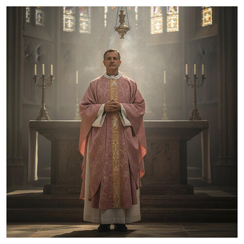 Pink Gothic chasuble with small braided galloon by Slabbinck 2