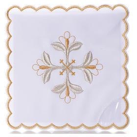 Bielizna kielichowa i welony: Bielizna kielichowa krzyż kwiecisty srebrno złoto 4 cz.