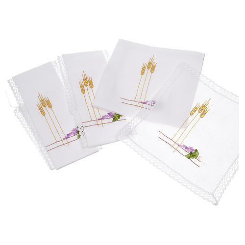 Altar linens with ears of wheat and grapes, 100% linen 3