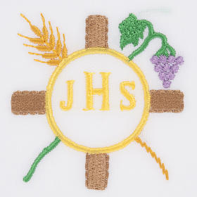 Mass linens with JHS, ears of wheat and grapes