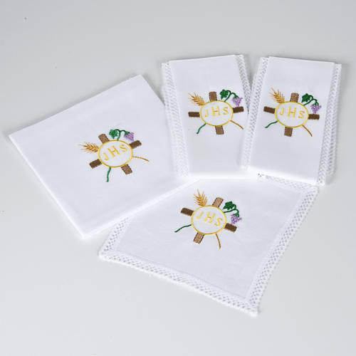 Mass linens with JHS, ears of wheat and grapes 1
