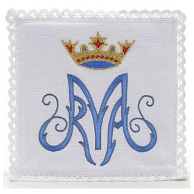 Altar linens, set of 4, 100% linen, blue Marian symbol