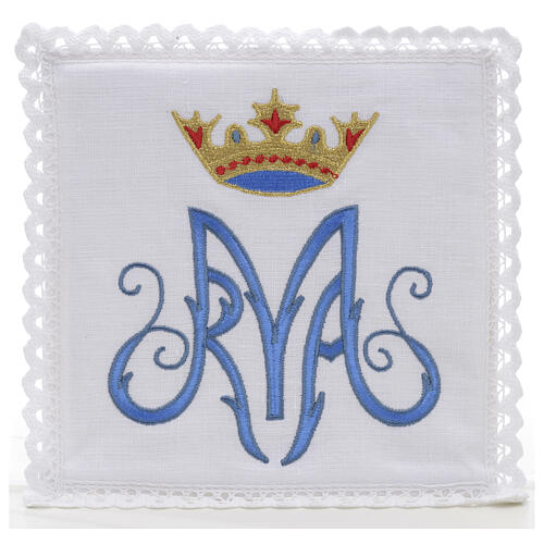 Altar linens, set of 4, 100% linen, blue Marian symbol 1
